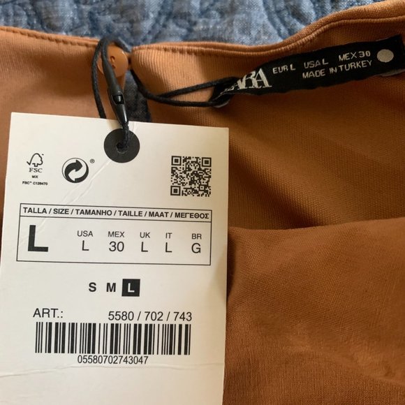 NWT Zara Open Back Gathered with Cinching Brown Stretch Dress, sz Large - Picture 5 of 9